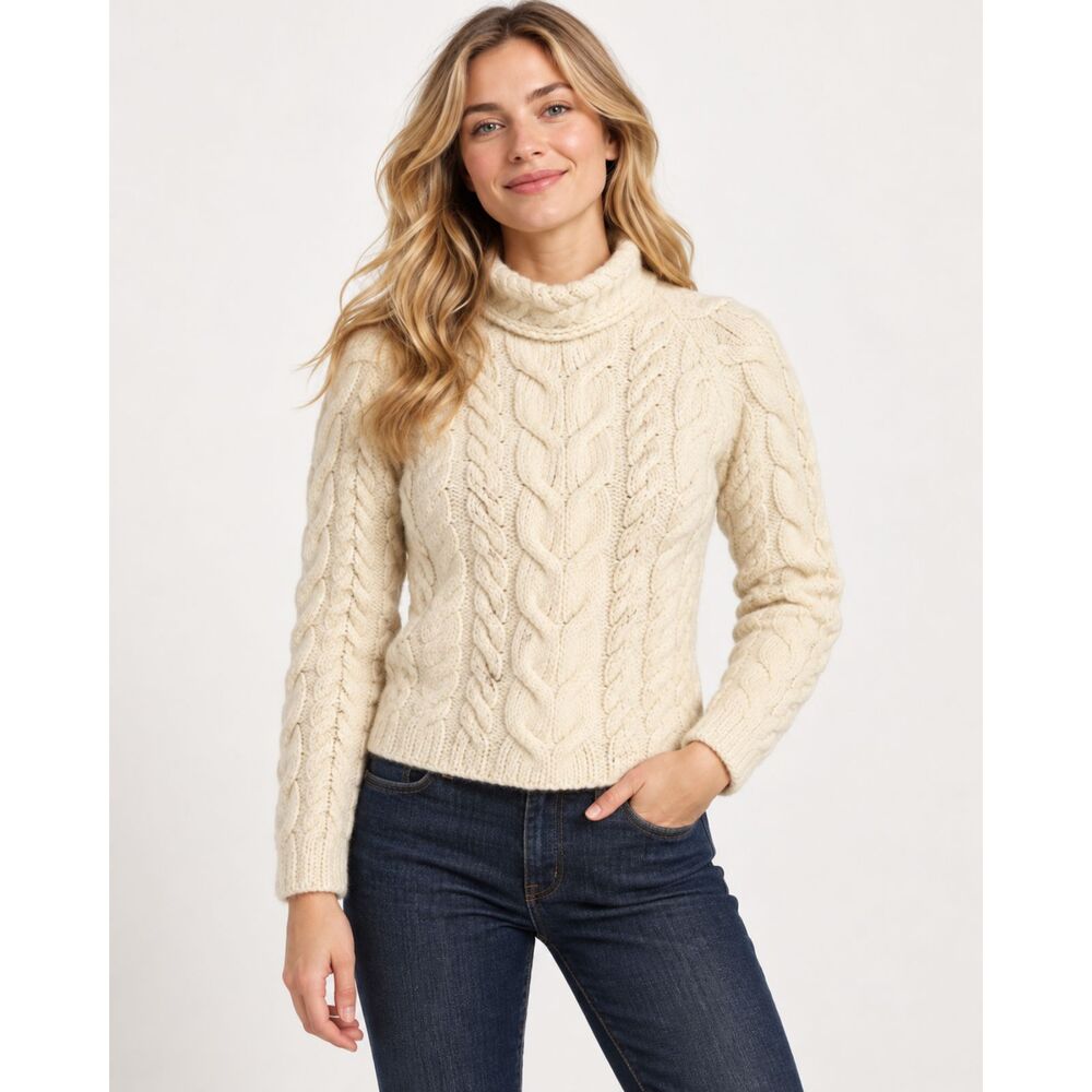 Aran Woollen Mills 100% Merino Irish Wool Cable Knit Ivory Sweater Women’s S